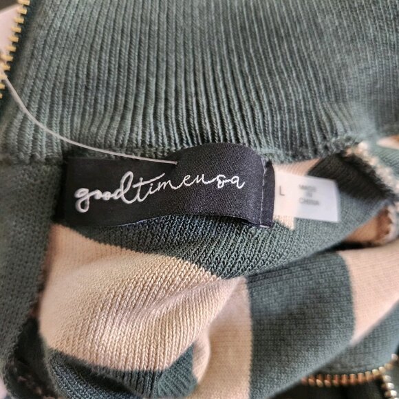 Good Time USA Cropped Sweatshirt Full Zip Long Sleeve Green Geometric Large‎ NEW - Picture 7 of 16